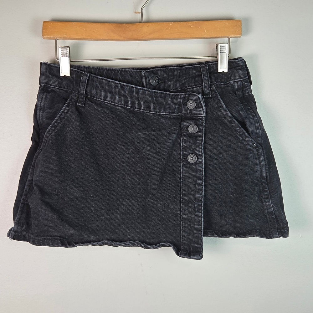 We The Free Denim Skort Women 25 Black Asymmetrical Crossover OB1939581